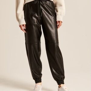 Abercrombie & Fitch Vegan Faux Leather Baggy Drawstring Joggers